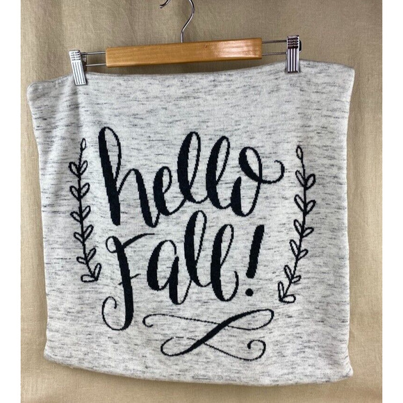 Hello Fall Gray Knit Pillow Cover 20" Square Fall Decor Thanksgiving Harvest - Picture 1 of 5